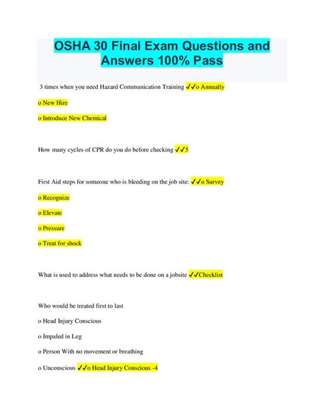 How many questions on osha 30 final exam. Things To Know About How many questions on osha 30 final exam. 